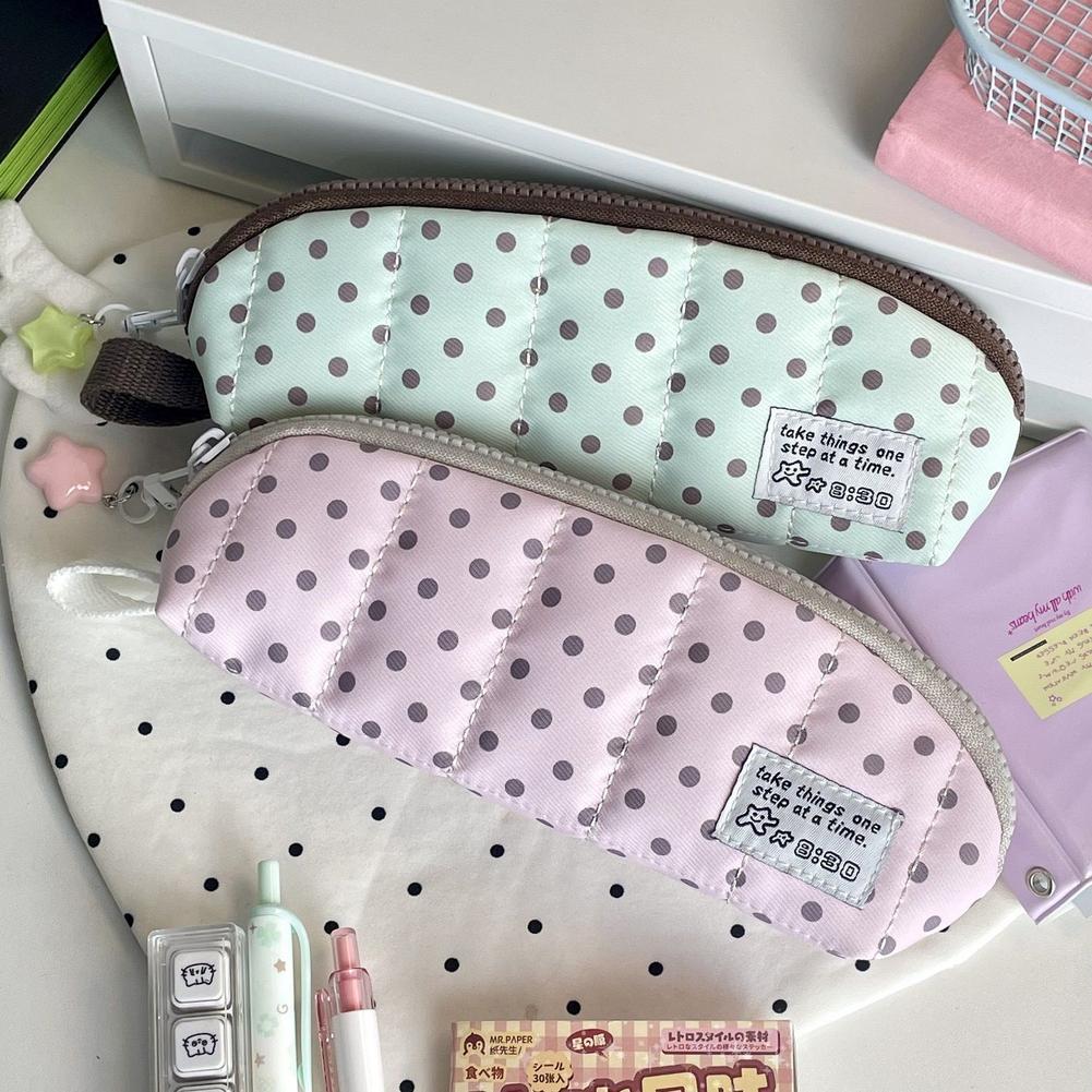 Aesthetic Large Pencil Case Pouch - Esthetische Polka Dot Pennenmap Draagbare Koreaanse