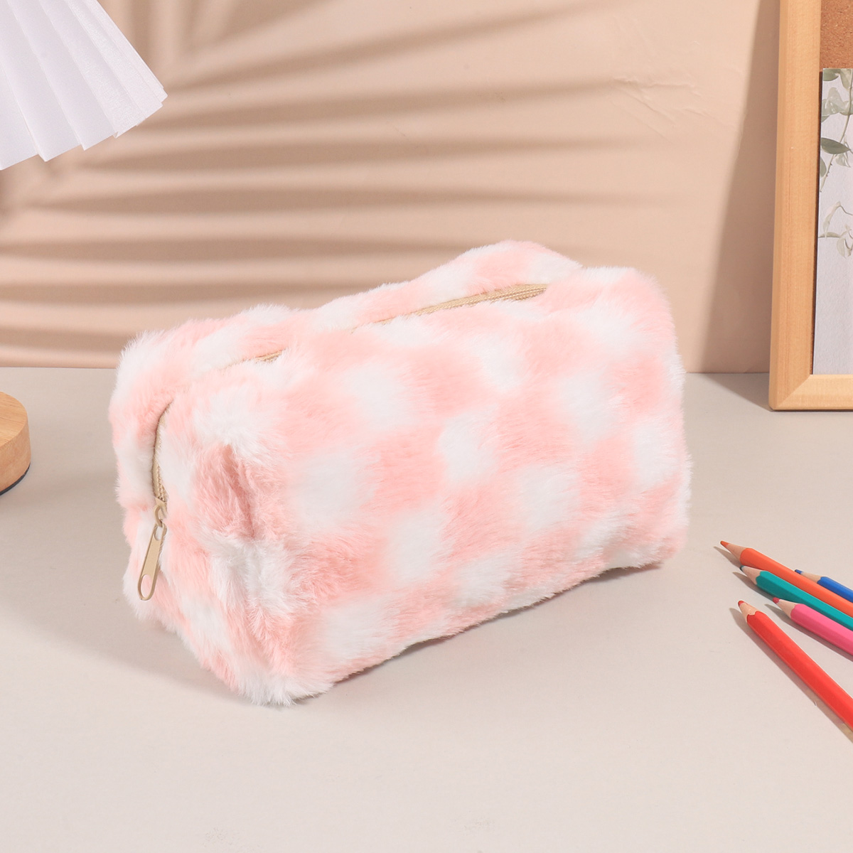 Aesthetic Large Pencil Case Pouch - Leuke Koreaanse geruite etui, groot schooltasje