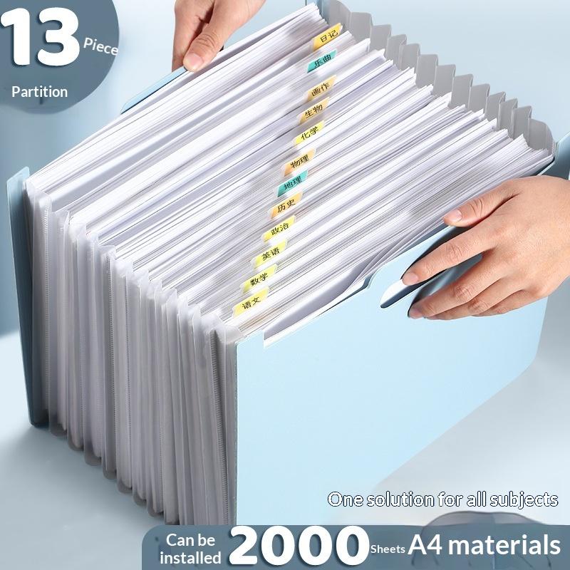 Expandable Accordion File Folder 13 Pockets - 13-vakken accordeonmap met labelvak, A4-formaat, organizer