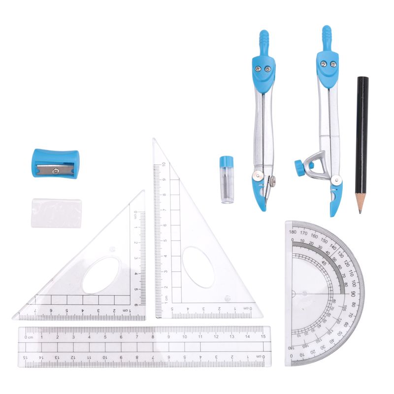 Math Geometry Set With Compass - Superieure geometrie-set met 10 onderdelen, inclusief