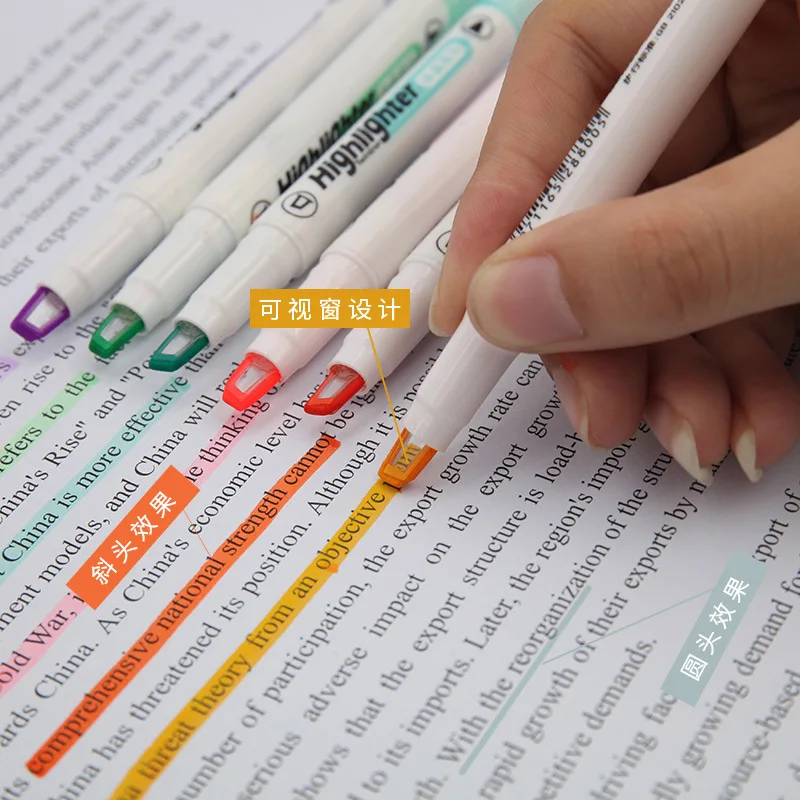 Pastel Highlighter Set Double Ended - 6 kleuren/set Unieke Window Tip Markeerstift
