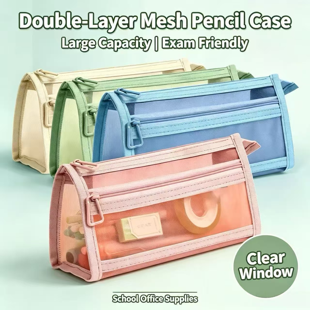 Dubbellaags transparant mesh-e - Clear Mesh Pencil Pouch For Exam recensie en prijs