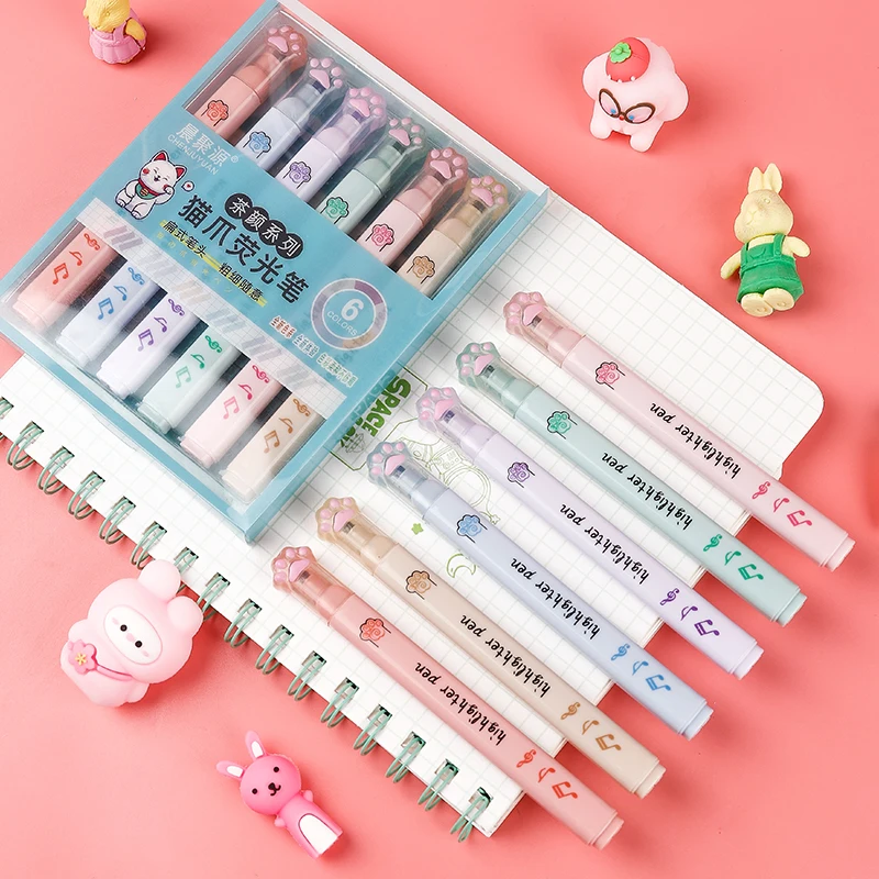 6 stks/pak Kawaii Cat Claw Pas - Pastel Highlighter Set Double Ended recensie en prijs