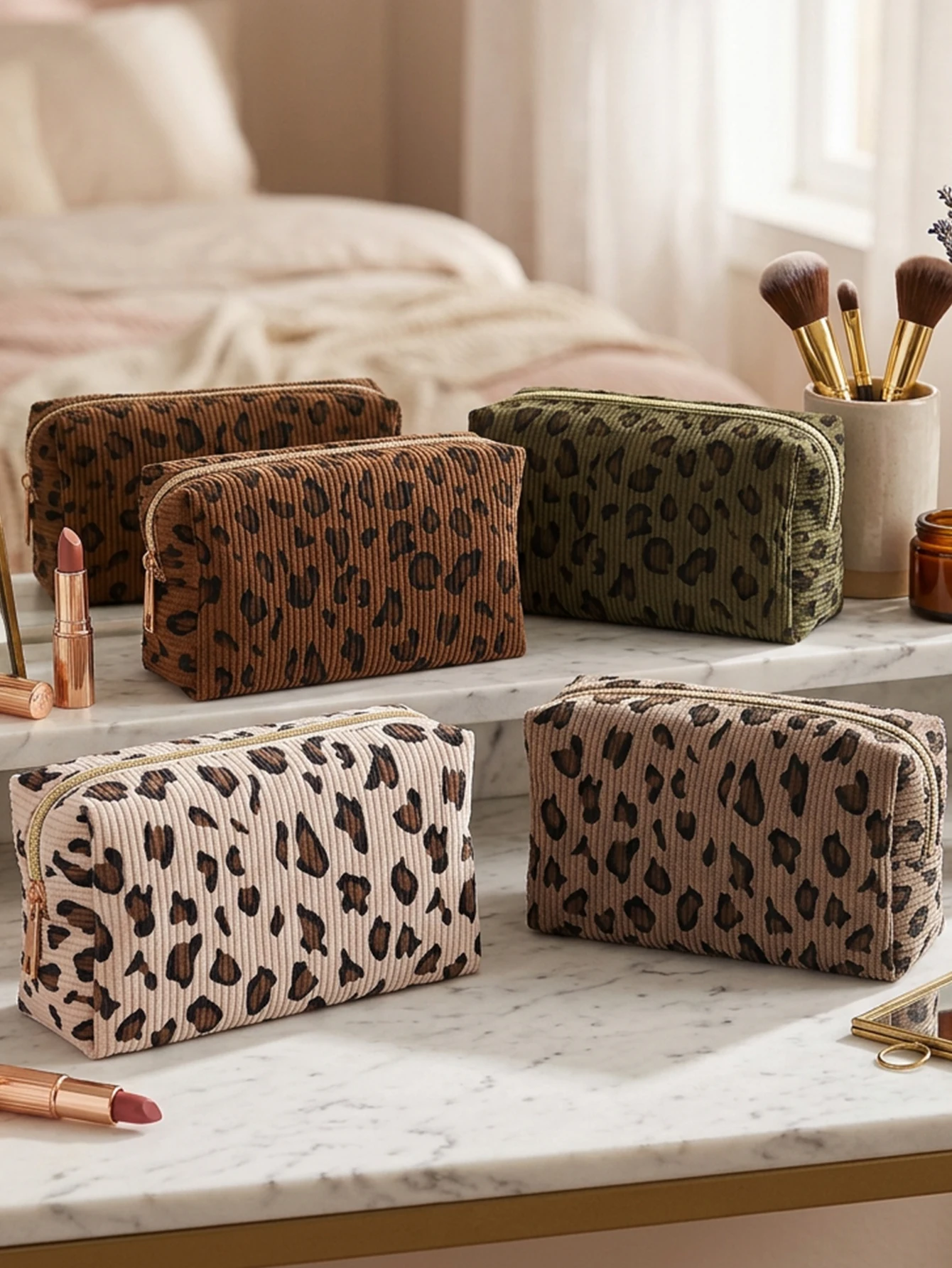 Grote corduroy etui met luipaa - Aesthetic Large Pencil Case Pouch recensie en prijs